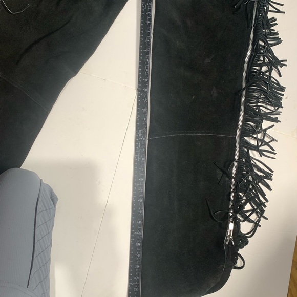 Equi-Grip HORSE Split Suede Leather Fringed PMS Show Chaps BLACK Size Adult L - Picture 14 of 15
